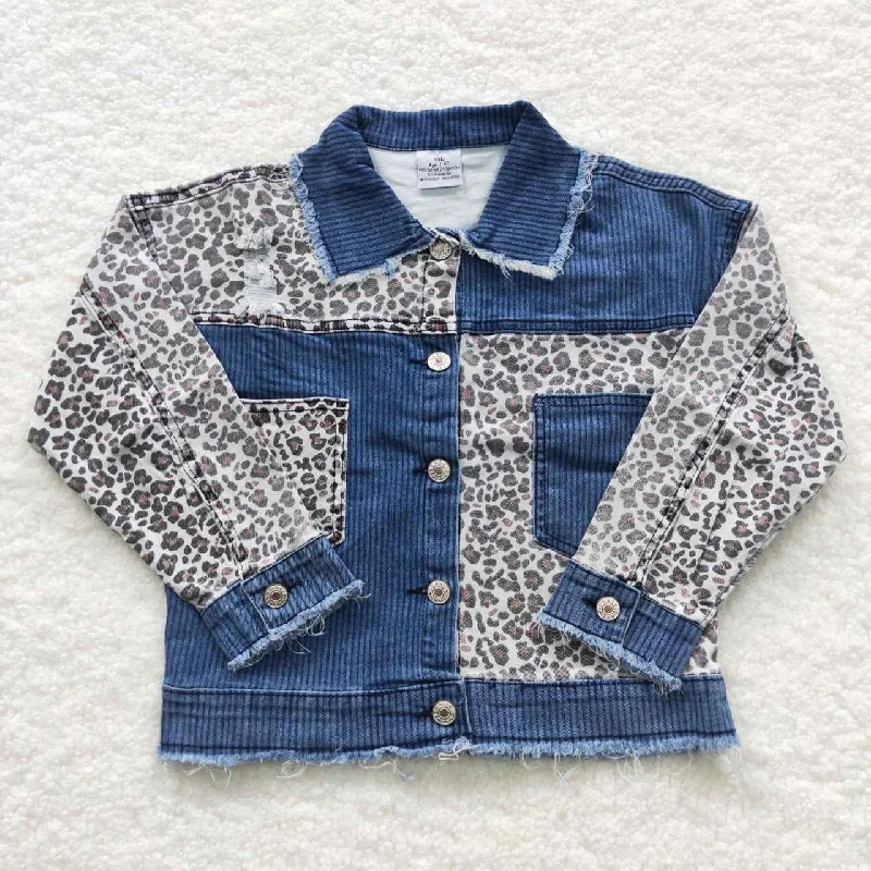 GT0203  Leopard White Girls Denim Jacket Vacation Vacation