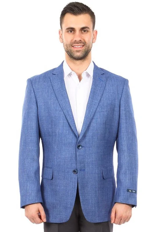 Men's Two Button Summer Weave Pattern Blazer in Blue Trendy Men's Scandinavian Trendy Men's Scandinavian