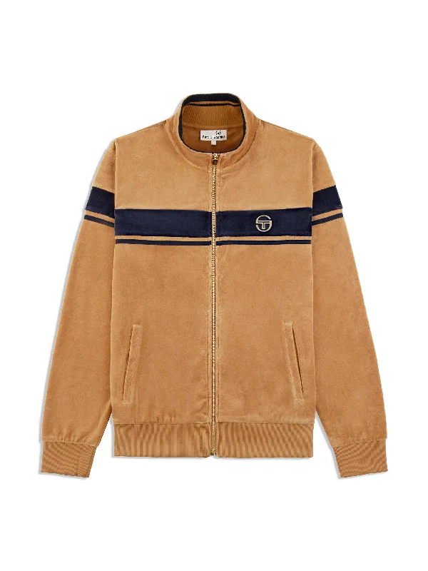 Damarindo Velour Track Jacket- Almond/ Maritime Blue Beach Beach