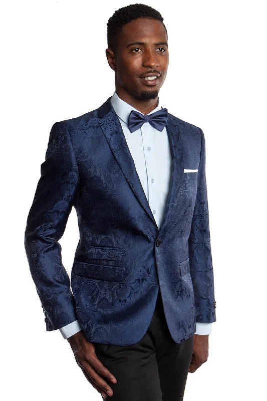 Men's Slim Fit Two Button Blazer in Navy Paisley Hip Men's Retro Hip Men's Retro