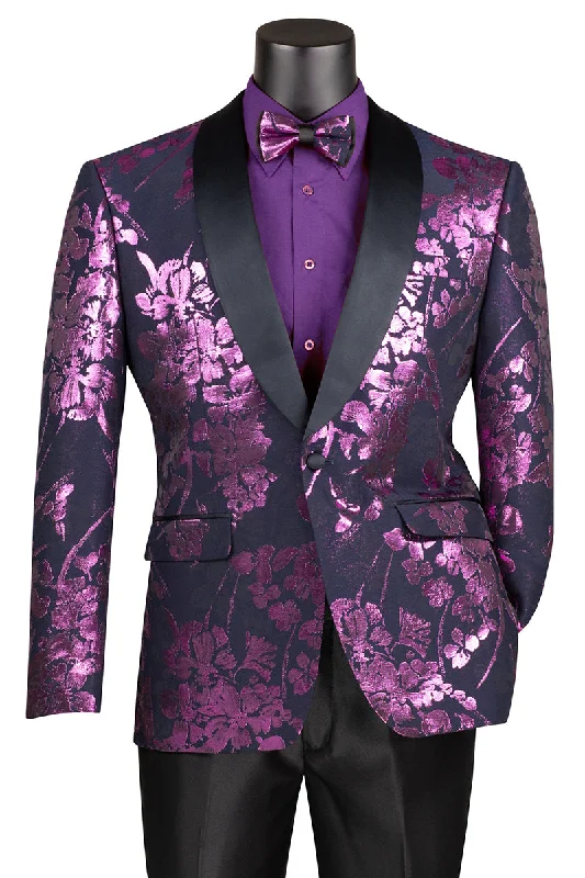 Men's Shiny Foil Floral Paisley Prom & Wedding Tuxedo Jacket in Purple Lavender Stylish Men's Tropical  Stylish Men's Tropical 