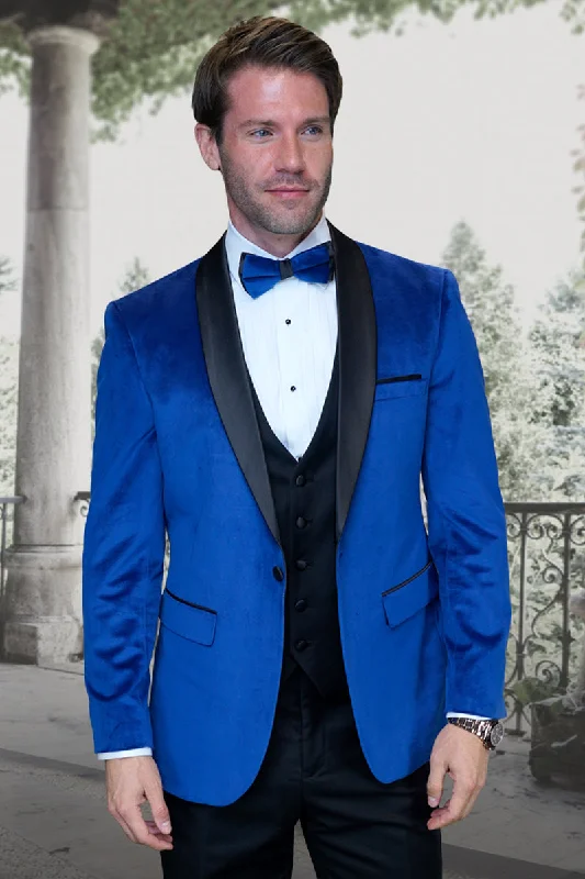 Men's Designer Vested Velvet Wedding & Prom Tuxed in Royal Blue Classic Men's Pin Classic Men's Pin