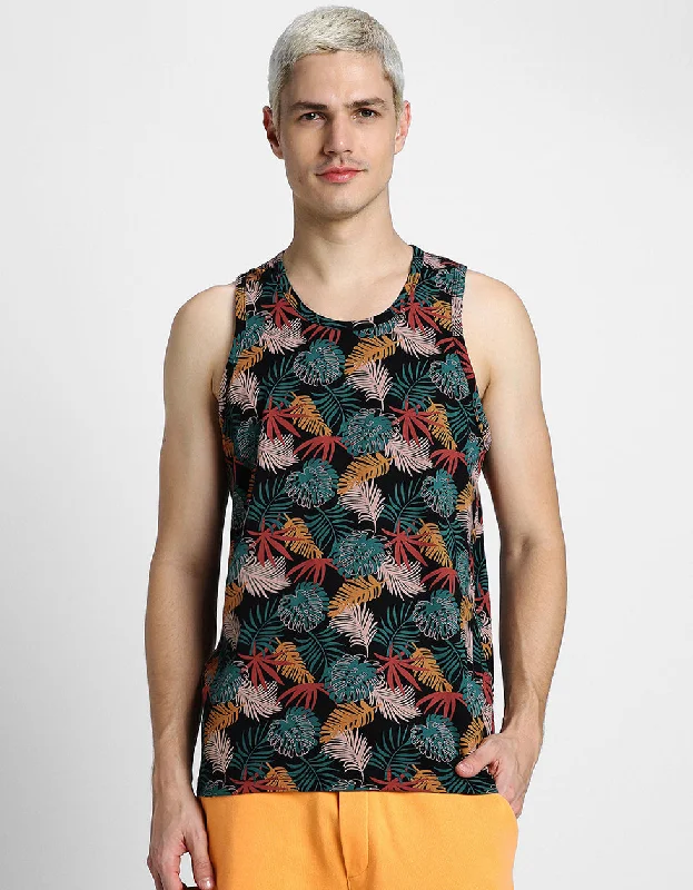 Multicolor Leaf Printed Gym Vest Laid Laid