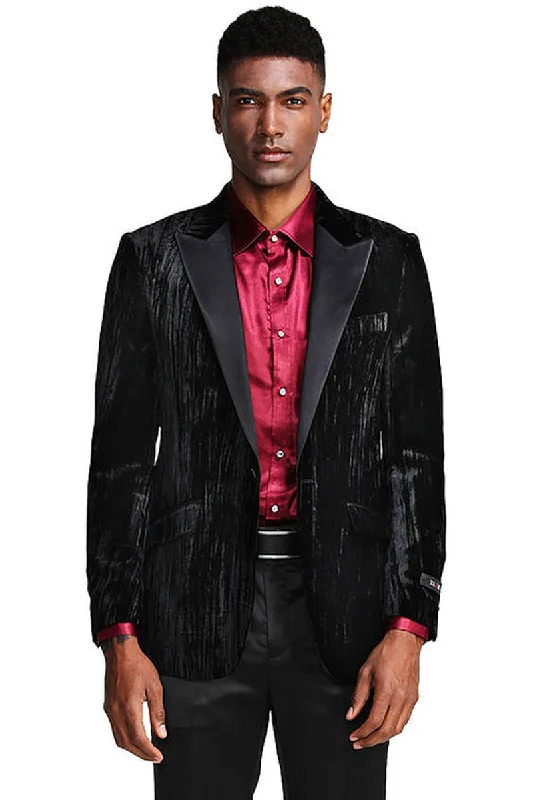 Men's Textured Velvet Prom Tuxedo Jacket in Black Casual Men's Short Casual Men's Short