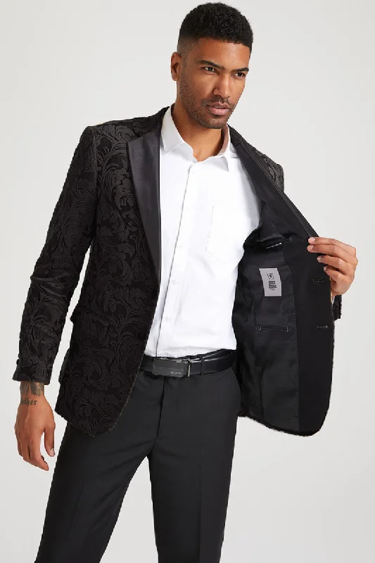 Men's Stacy Adam's Paisley Velvet Prom & Wedding Tuxedo Jacket in Black Casual Men's Short Casual Men's Short