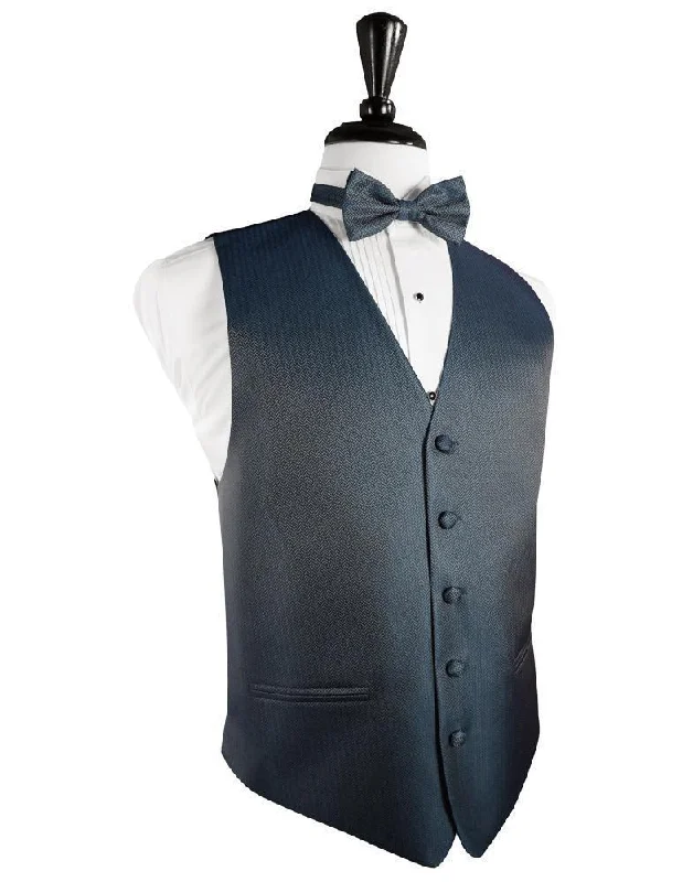 Haze Blue Herringbone Tuxedo Vest Stylish Men's Tropical  Stylish Men's Tropical 