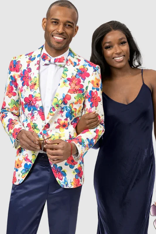 Mens One Button Bright Party Floral Blazer Sporty Men's Tennis Sporty Men's Tennis