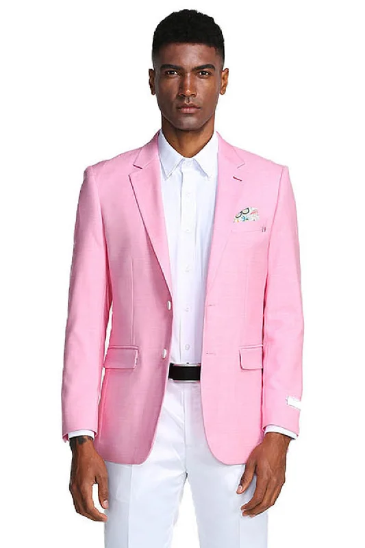 Men's Two Button Slim Fit Linen Style Summer Blazer in Pink Masculine Men's  Masculine Men's 