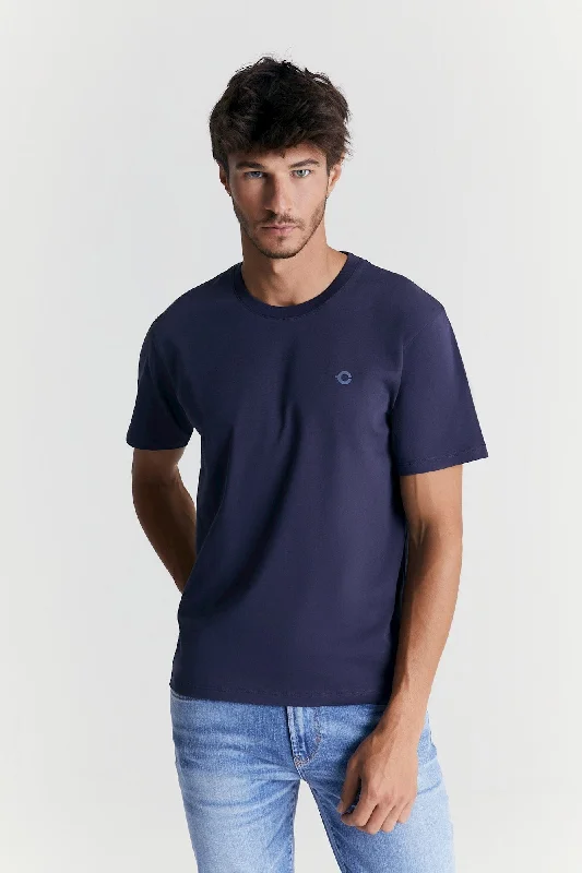 Fin Crew Neck Short Sleeve Tshirt Navy Casual Men's Loose Casual Men's Loose