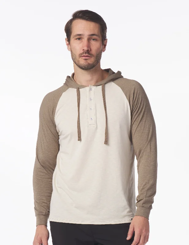 Low Tide Henley Hoodie: Oatmeal/Mocha Preppy Men's College Preppy Men's College