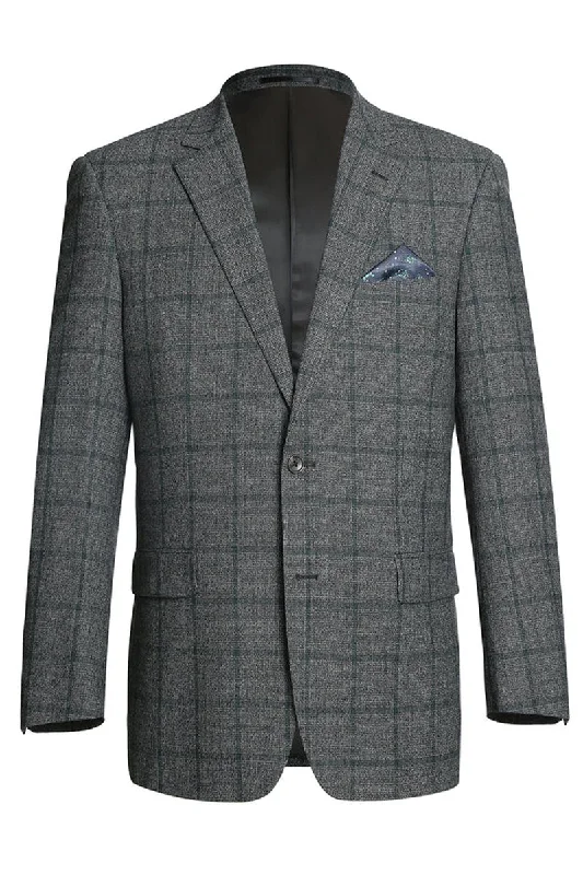 Mens Two Button Classic Fit Wool Sport Coat Blazer in Brown & Olive Gren Windowpane Plaid Trendy Men's Oversized Trendy Men's Oversized