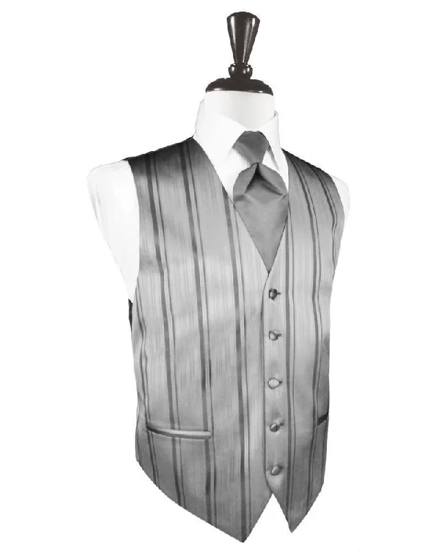 Silver Striped Satin Tuxedo Vest Refined Men's European Refined Men's European