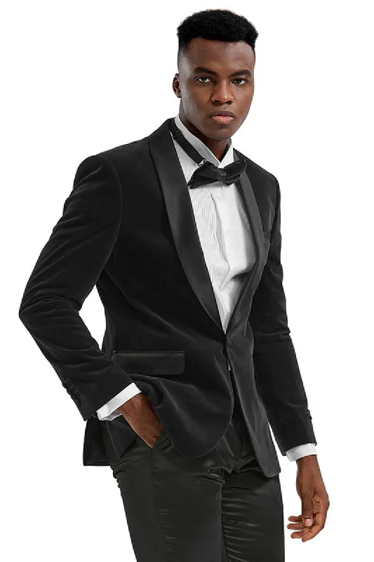 Men's Slim Fit Shawl Lapel Velvet Wedding & Prom Tuxedo Jacket in Black Dynamic Men's High Dynamic Men's High