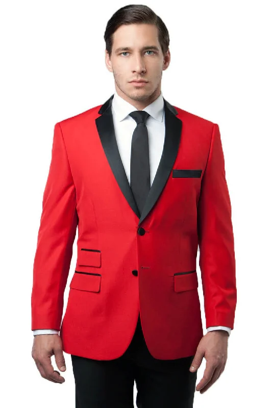 Men's Two Button Notch Lapel Tuxedo Jacket in Red & Black Sporty Men's Tennis Sporty Men's Tennis