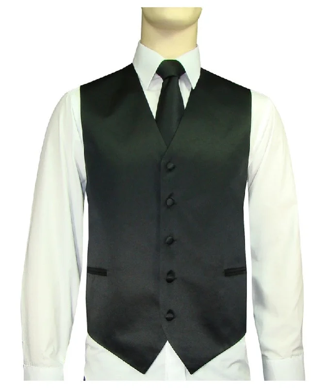 Men's Satin 10-1 Solid Vest, Tie & Hanky - Black Practical Men's Multi Practical Men's Multi