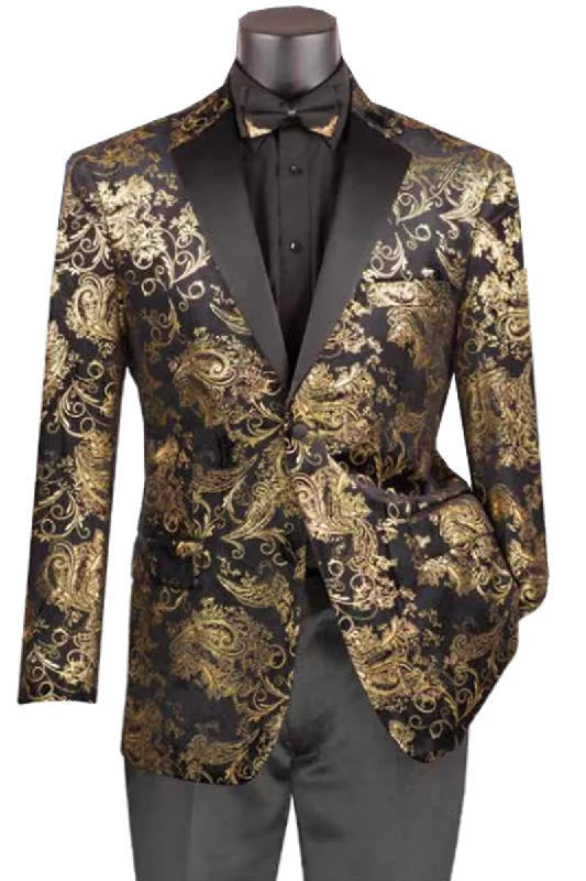 Mens Paisley Velvet Foil Smoking Jacket Tuxedo in Gold Dynamic Men's Glow Dynamic Men's Glow