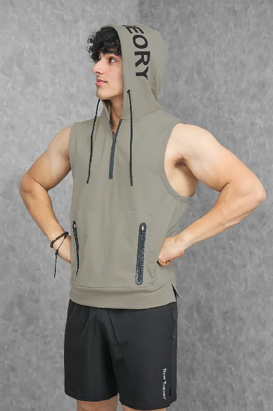 Athletic Training Sleeveless Hoodie- Linen Brown Sophisticated Men's French Sophisticated Men's French