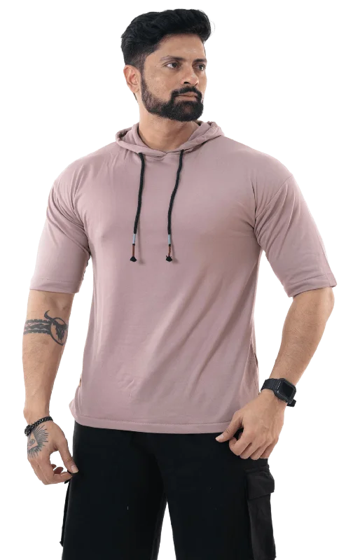 THiNK Men's Pastel Pink Drop Sleeves Hoodie Sporty Men's Athleisure  Sporty Men's Athleisure 