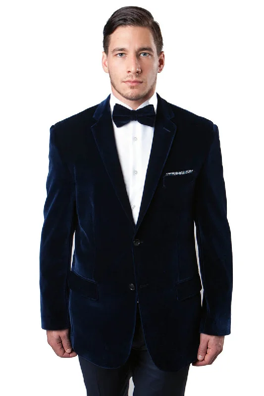 Men's Two Button Classic Velvet Blazer in Navy Sophisticated Men's French Sophisticated Men's French