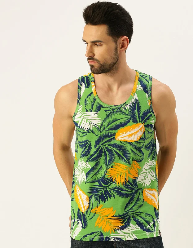 Men's Green Round Neck Printed Men's Vest Artistic Men's Avant Artistic Men's Avant