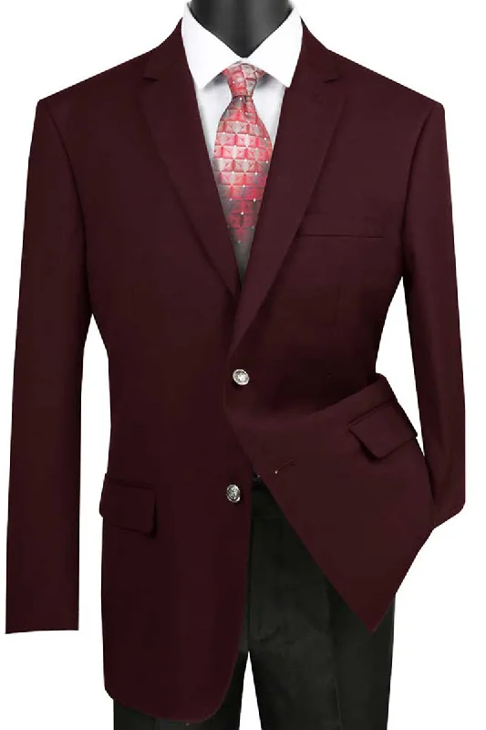 Mens Classic Fit 2 Button Dress Blazer Sport Jacket in Burgundy Laid Laid