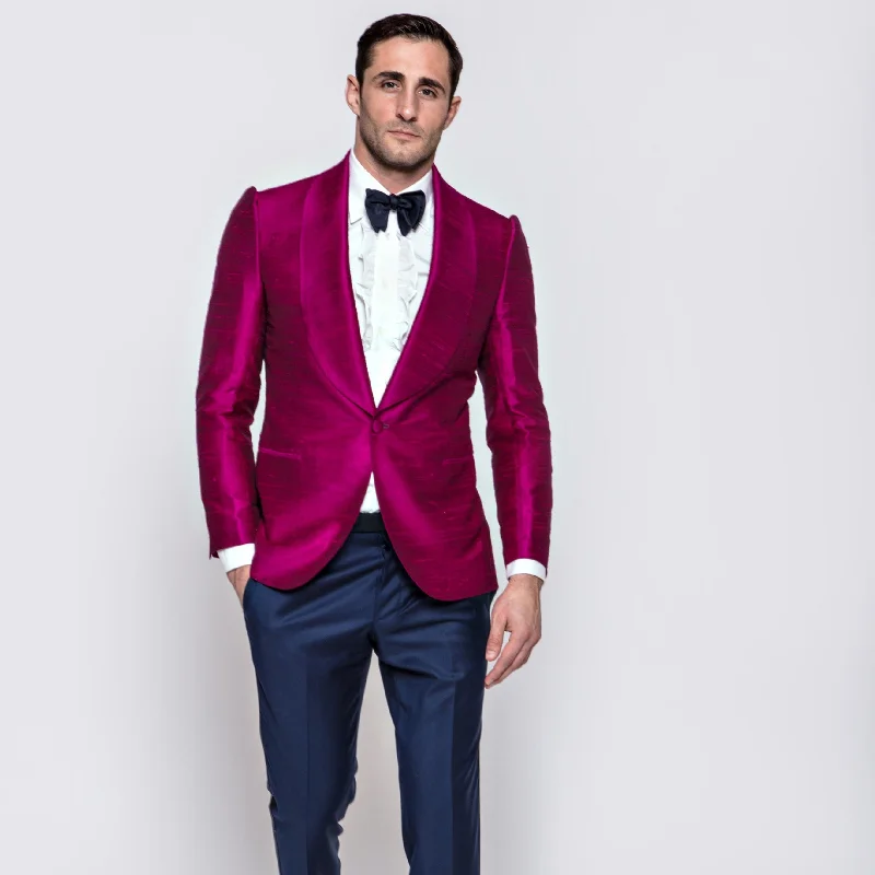 Dupioni Silk Fuschia Shawl Collar Jacket Refined Men's Hand Refined Men's Hand