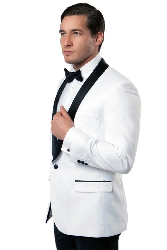 Men's One Button Shawl Lapel Dinner Jacket in White & Black Modern Men's  Modern Men's 