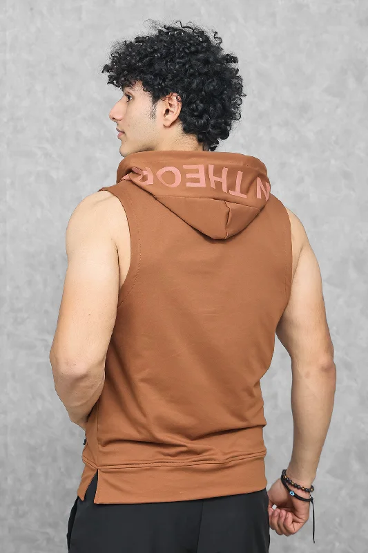 Athletic Training Sleeveless Hoodie- Truffle Brown Elegant Men's Formal  Elegant Men's Formal 