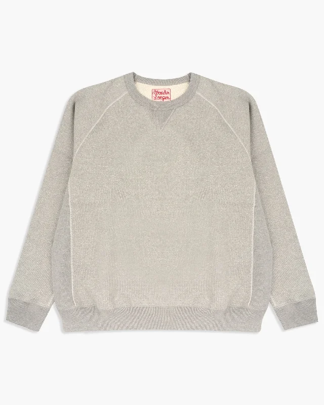 Wonder Looper 876gsm Double Heavyweight French Terry Pullover Crew Neck - Heather Grey Sophisticated Men's  Sophisticated Men's 