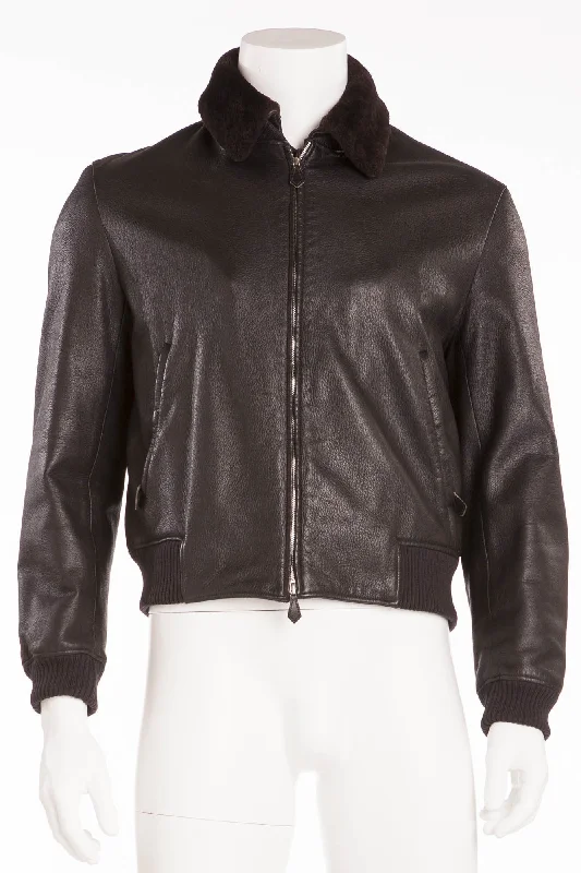 Authentic Hermes - Black Leather Jacket with Fur Trim - FR 54 Artistic Men's Hand Artistic Men's Hand