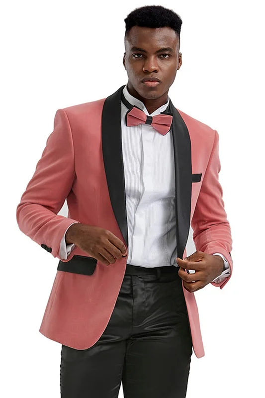 Men's Slim Fit Shawl Lapel Velvet Wedding & Prom Tuxedo Jacket in Mauve Coral Pink Lumberjack Lumberjack