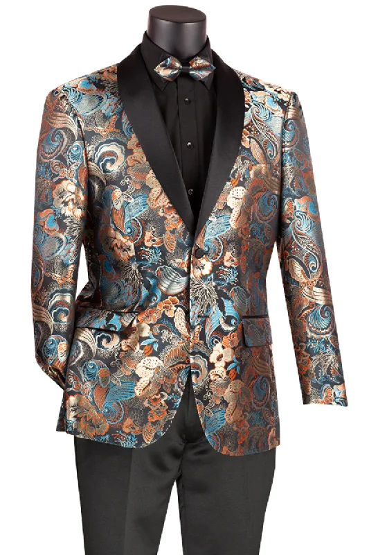 Men's Modern Fit Japanese Paisley Print Tuxedo Jacket in Teal Green Dynamic Men's Glow Dynamic Men's Glow