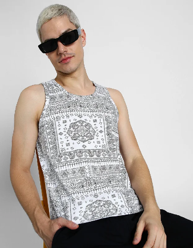 White Bandana Printed Gym Vest Refined Men's Hand Refined Men's Hand