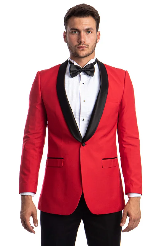 Men's One Button Shawl Lapel Dinner Jacket in Red & Black Cozy Men's Winter Cozy Men's Winter