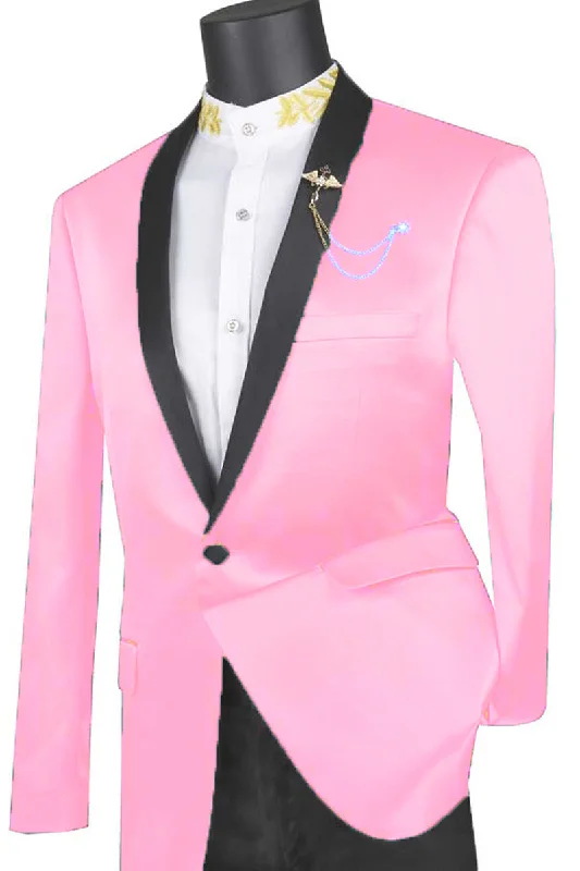 Mens Slim Fit One Button Shiny Satin Tuxedo Jacket in Pink Bold Men's Animal Bold Men's Animal