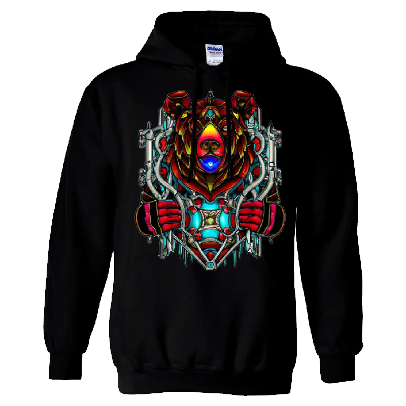 Stained Glass Gothic Cyborg Bear Sweatshirt Hoodie Modern Men's Tech Modern Men's Tech