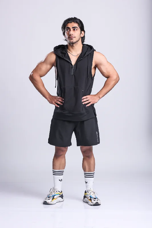 Athletic Training Sleeveless Hoodie- Black Earthy Men's Hemp Earthy Men's Hemp