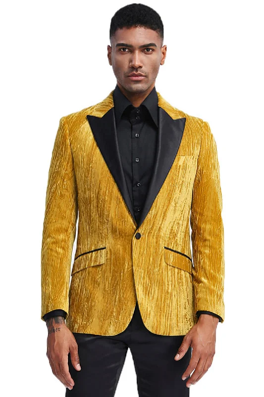 Men's Textured Velvet Prom Tuxedo Jacket in Gold Tough Men's Tactical Tough Men's Tactical