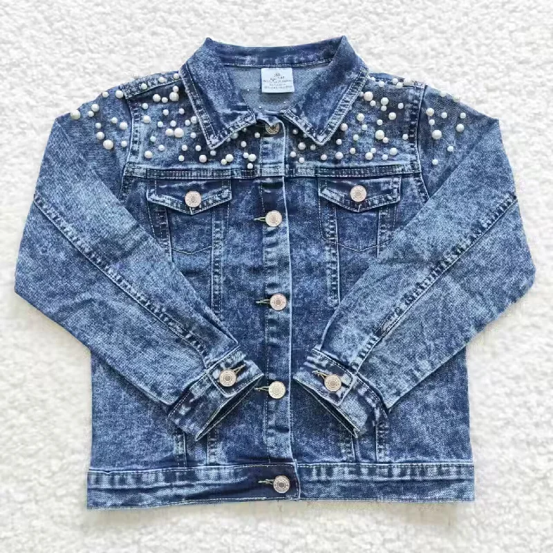 GT0175 Sequin Blue Girls Denim Jacket Monochromatic All Monochromatic All