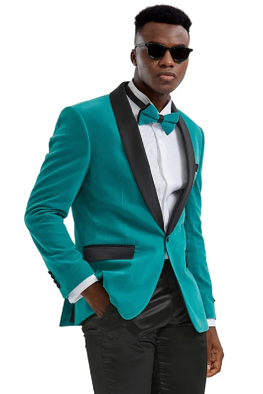 Men's Slim Fit Shawl Lapel Velvet Wedding & Prom Tuxedo Jacket in Teal Casual Men's Loose Casual Men's Loose