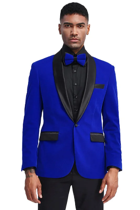 Men's Slim Fit Shawl Lapel Velvet Wedding & Prom Tuxedo Jacket in Royal Blue Preppy Men's College Preppy Men's College