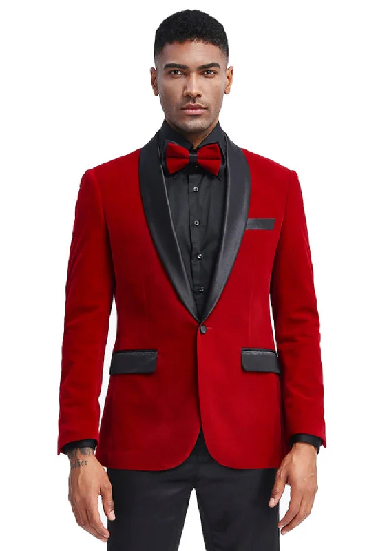 Men's Slim Fit Shawl Lapel Velvet Wedding & Prom Tuxedo Jacket in Red Athletic Men's Compression Athletic Men's Compression