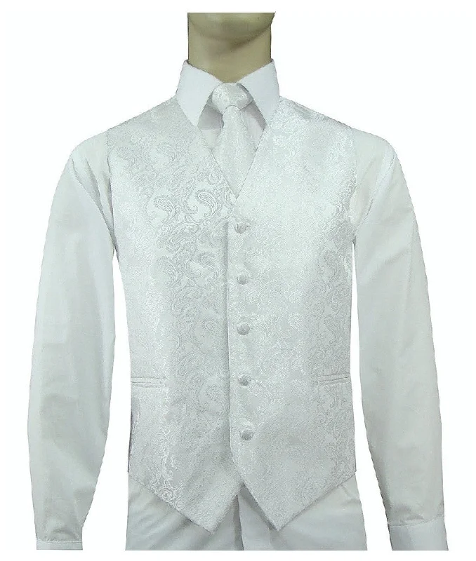 Men's 20-1 Microfiber Paisley Vest, Tie & Hanky - White Traditional Men's Country Traditional Men's Country