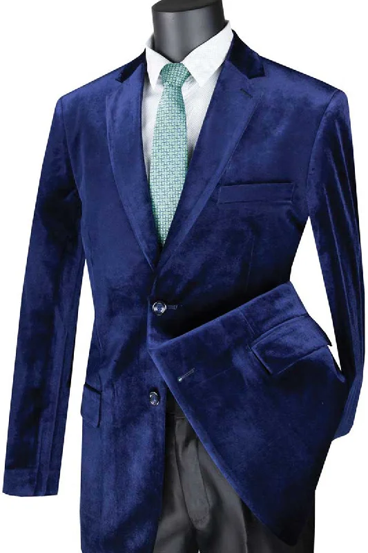 Mens 2 Button Regular Fit Velvet Blazer in Sapphire Blue Sleek Men's Metallic Sleek Men's Metallic