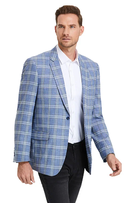 Men's Two Button Business Casual Double Windowpane Sport Coat in Blue Earthy Men's Sustainable  Earthy Men's Sustainable 