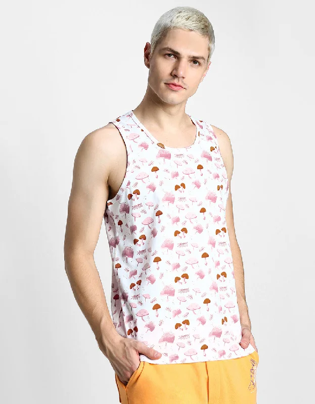 White & Pink Mushroom Printed Gym Vest Tough Men's Tactical Tough Men's Tactical