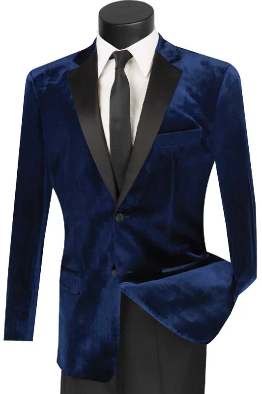 Mens Modern Designer Velvet Prom and Wedding Tuxedo in Navy Laid Laid