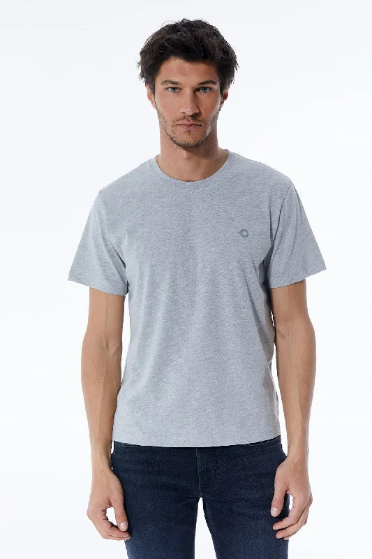 Fin Crew Neck Short Sleeve Tshirt Grey Melange Elegant Men's Cashmere Elegant Men's Cashmere