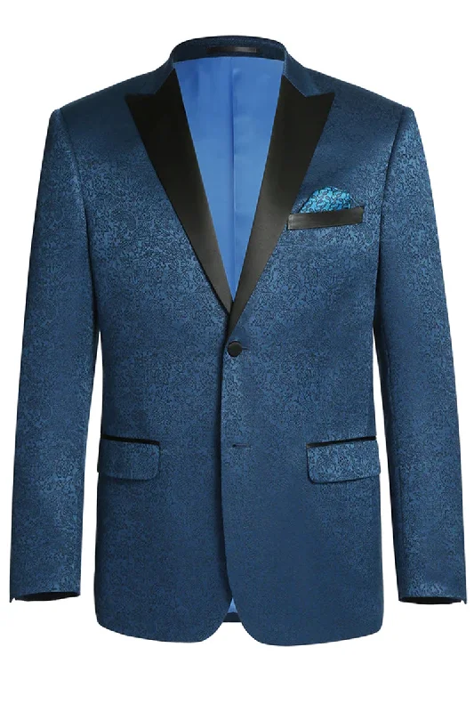 Mens Two Button Peak Lapel Paisley Prom Tuxedo Blazer in Teal Blue Cclassic Men's Tweed Cclassic Men's Tweed