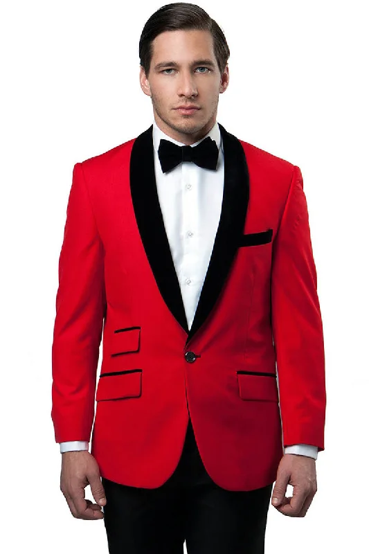 Men's One Button Velvet Shawl Collar Tuxedo Jacket in Red Practical Men's Quick Practical Men's Quick